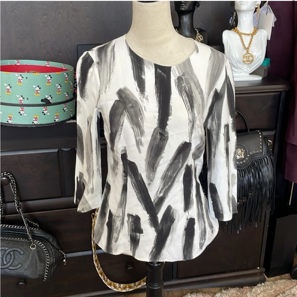 Dolce & Gabbana Black and White Brushstroke Blouse